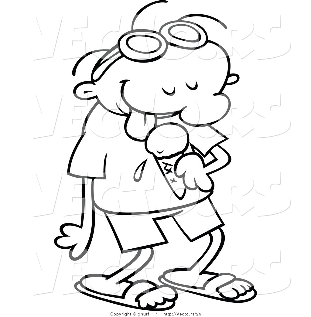 1024x1044 Vector Line Drawing Of A Happy Cartoon Guy Licking An Ice Cream