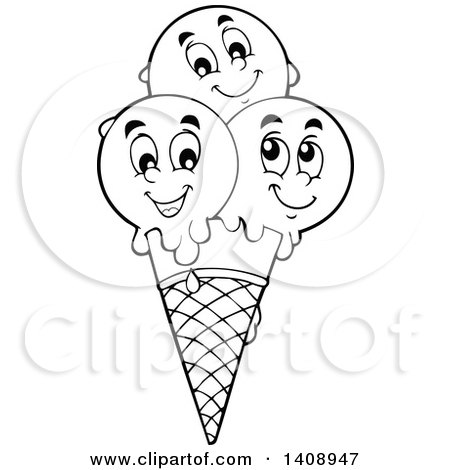 450x470 Clipart Of A Black And White Lineart Waffle Ice Cream Cone