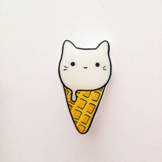 570x570 Ice Cream Cat Original Art Brooch