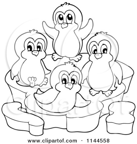 450x470 Cartoon Of Cute Black And White Penguins On An Ice Berg