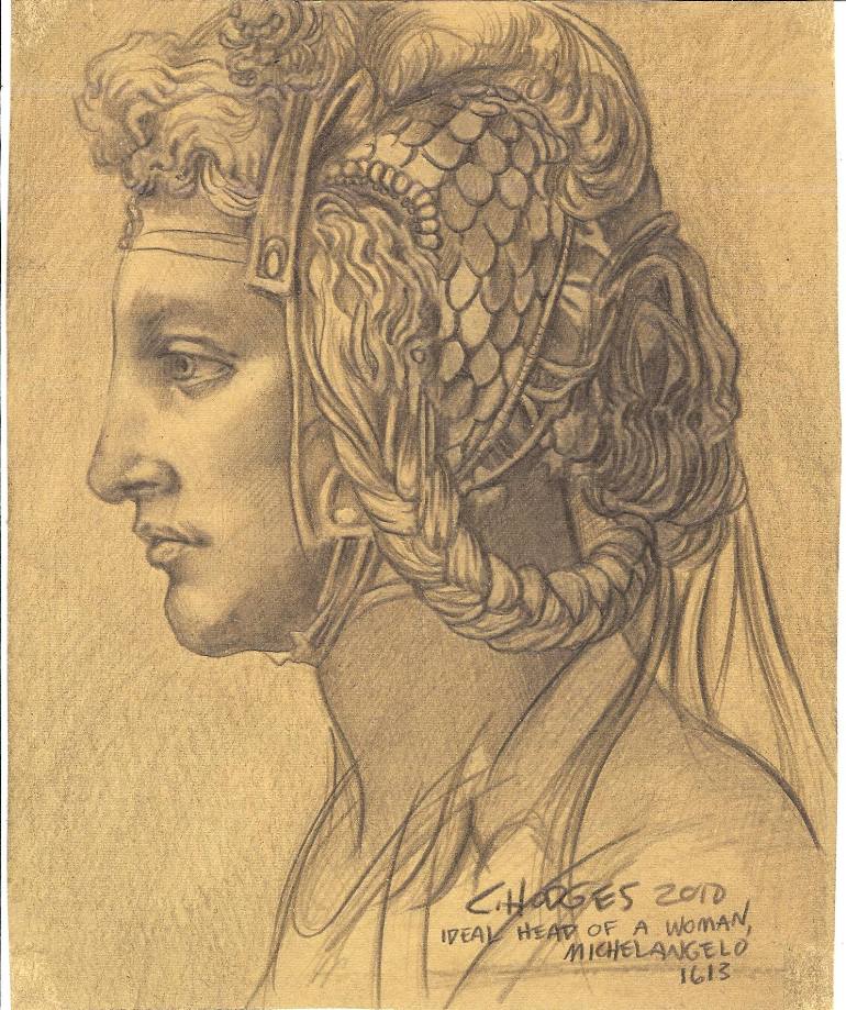 770x919 Saatchi Art Michelangelo Copy, Ideal Head Of A Woman Drawing By