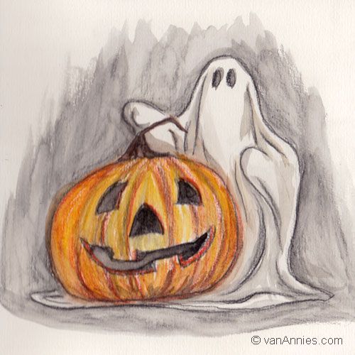 500x500 Halloween Sketch, A Tiny Little Watercolor Painting By Annie Dunn