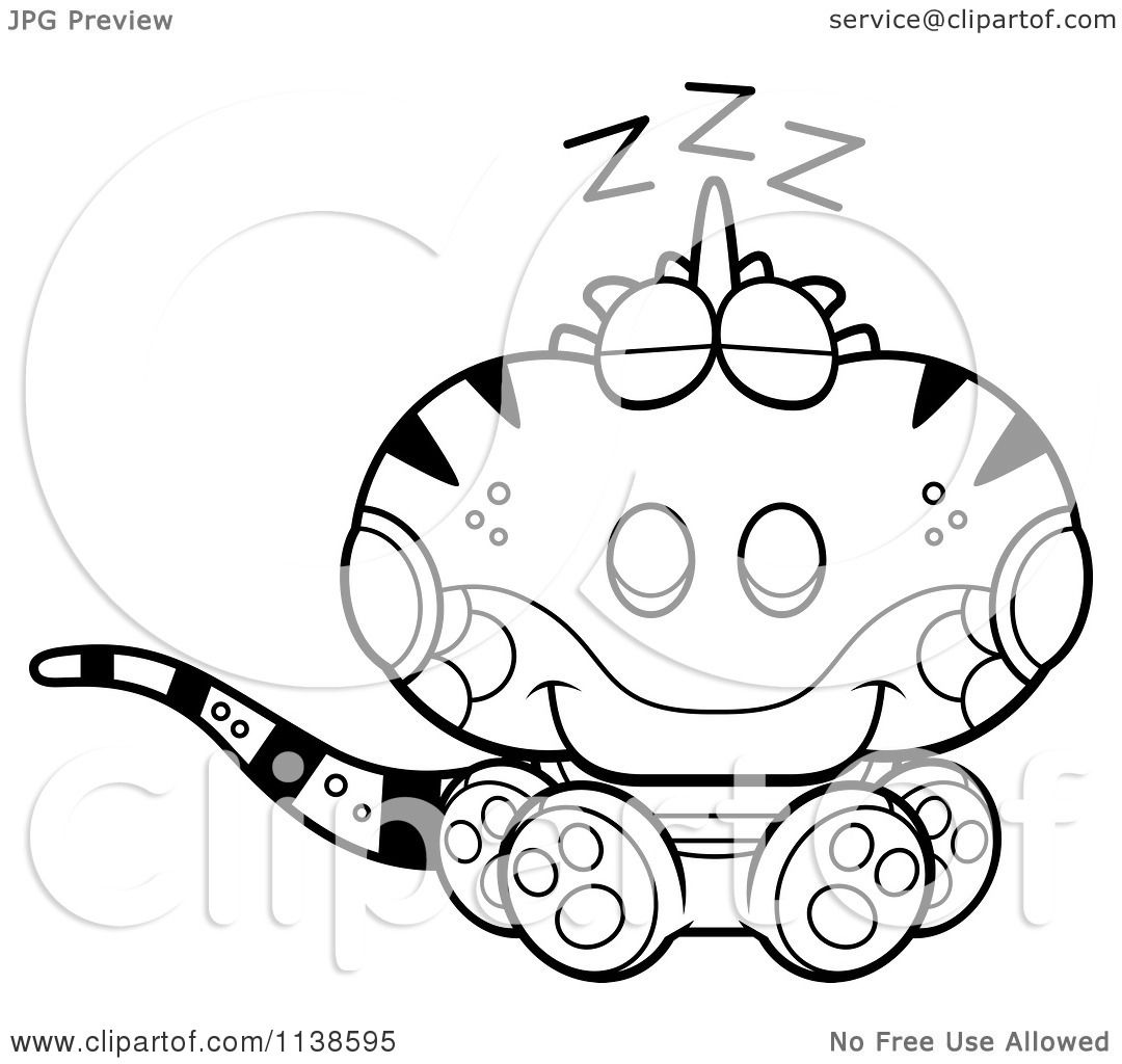 1080x1024 Cartoon Clipart Of An Outlined Cute Sleeping Iguana Lizard