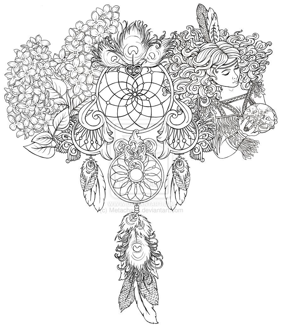 900x1040 Dream Catcher With Flowers And Indian Girl Tattoo By ~metacharis
