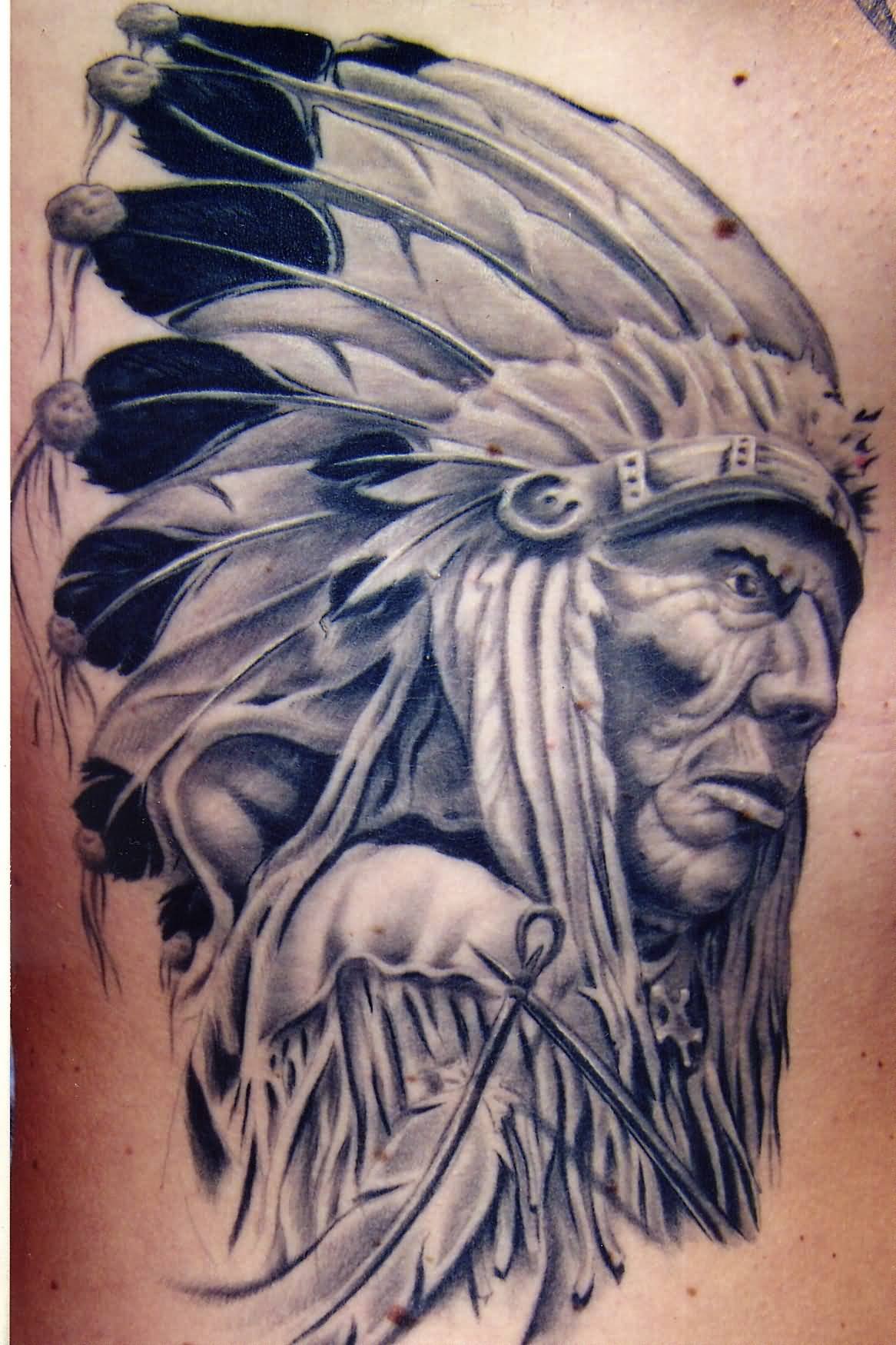 1166x1749 Grey Ink 3d Indian Chief Tattoo Design By Todd Wilson