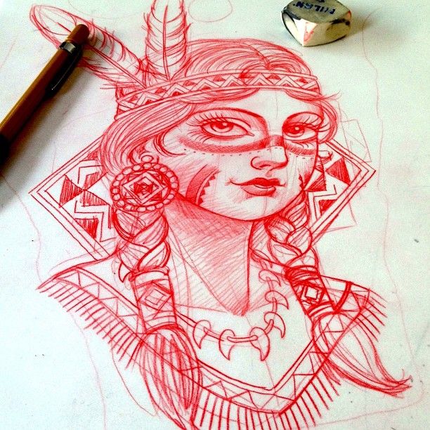 612x612 My Indian Girl Tattoo Sketch By Xam Tattoo Ideas