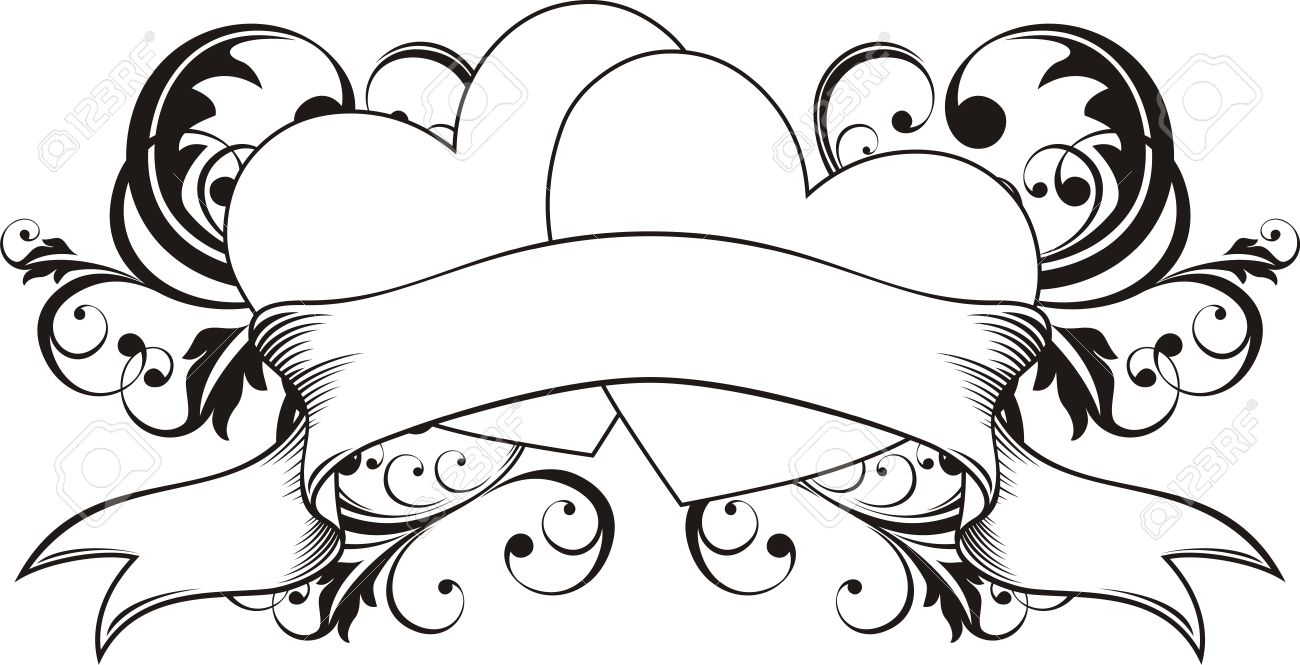 1300x665 Drawings Of Hearts With Banners Heart Shape With Design Elements