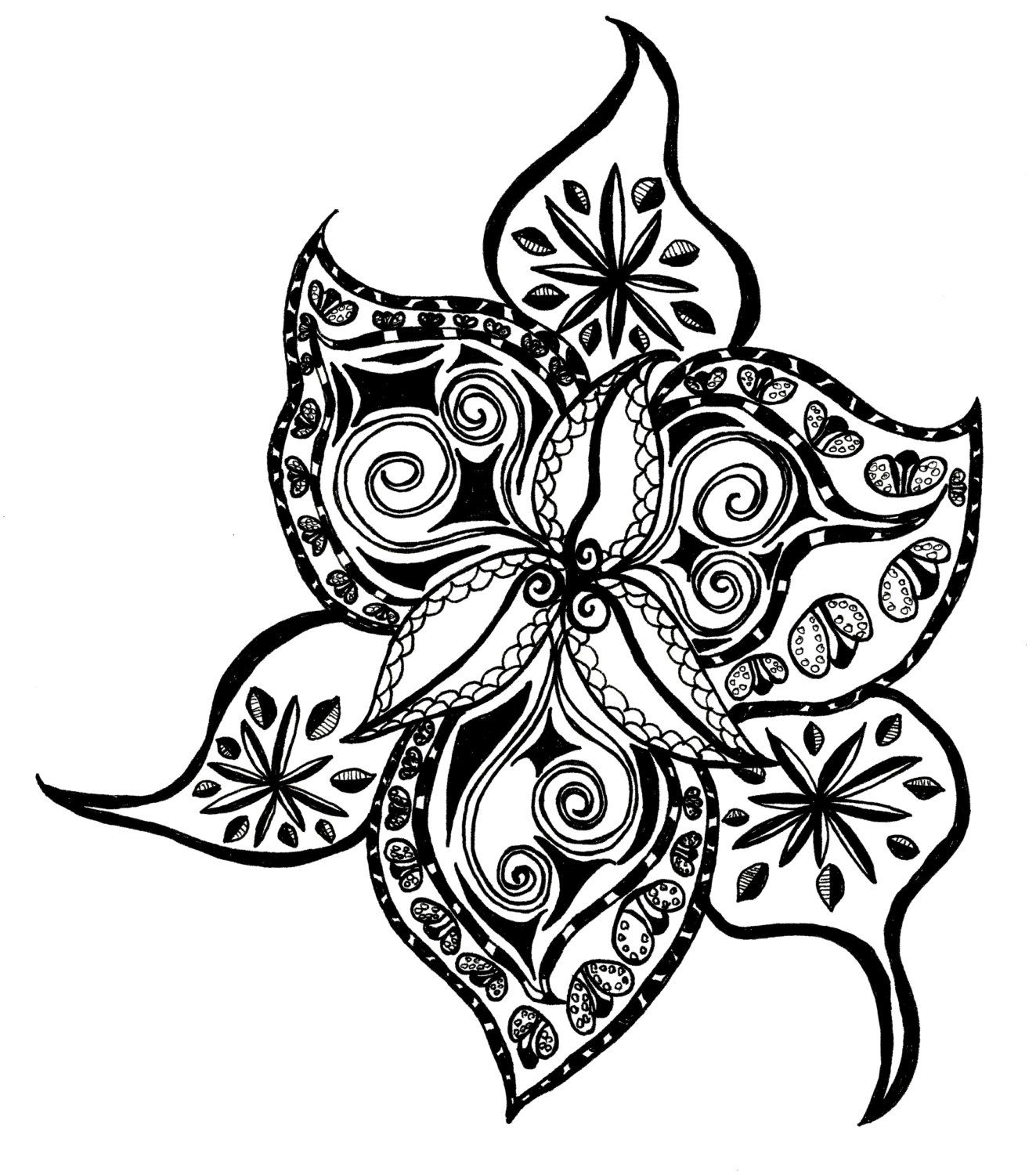 1323x1500 Black And White Art Pen And Ink Flower Design Illustration Signed