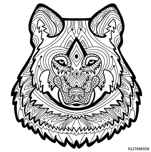 496x500 Strong Wolf Is Drawn By Hand With Ink. Coloring Page For Adults