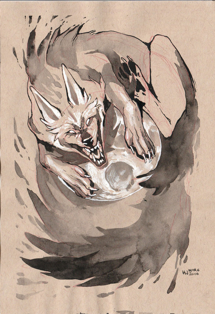 739x1081 Wolf Ink Drawing By Hjeojeo