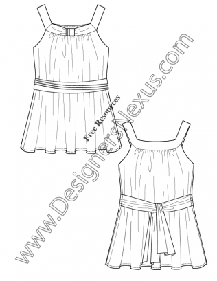 316x409 V56 Sash Waist Top Illustrator Flat Fashion Sketch
