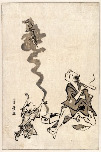 334x500 1804 Japanese Print Man Smoking A Cigarette In A Long