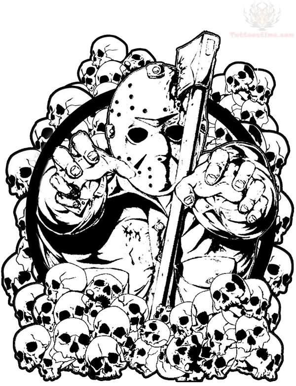 600x782 Jason Mask Tattoo Outline Jason Voorhees Horror Tattoo Artworks