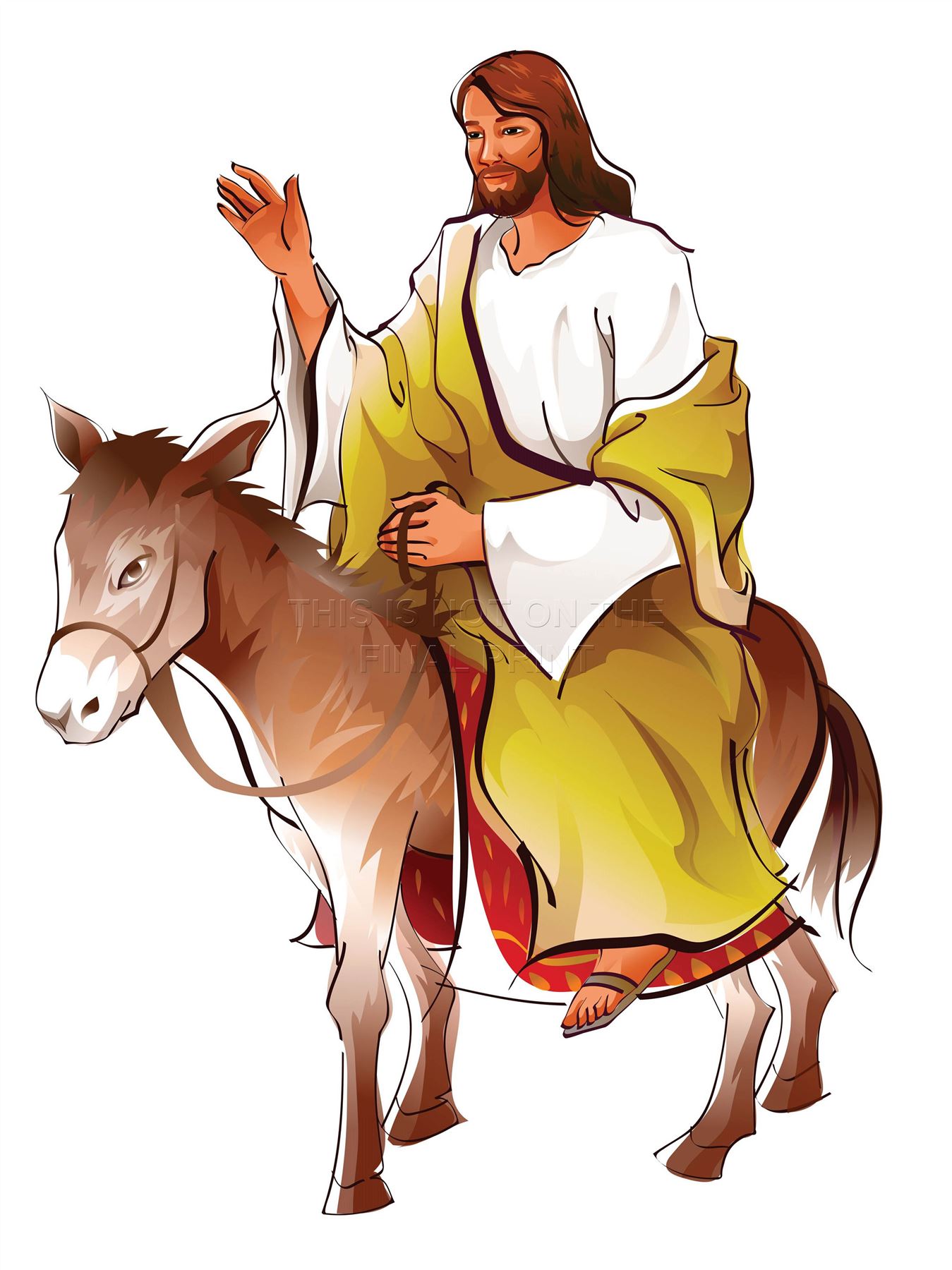 1349x1800 Art Print Poster Painting Drawing Cartoon Jesus Christ Donkey