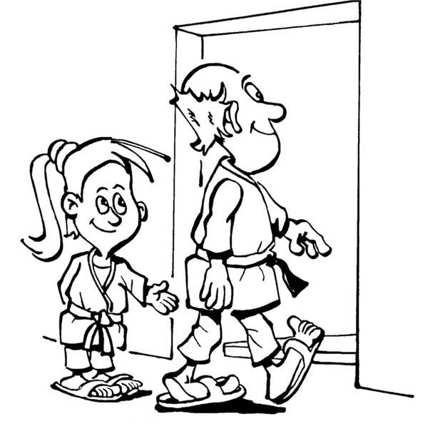 600x625 Little Girl And Her Judo Master Coloring Pages Bulk Color