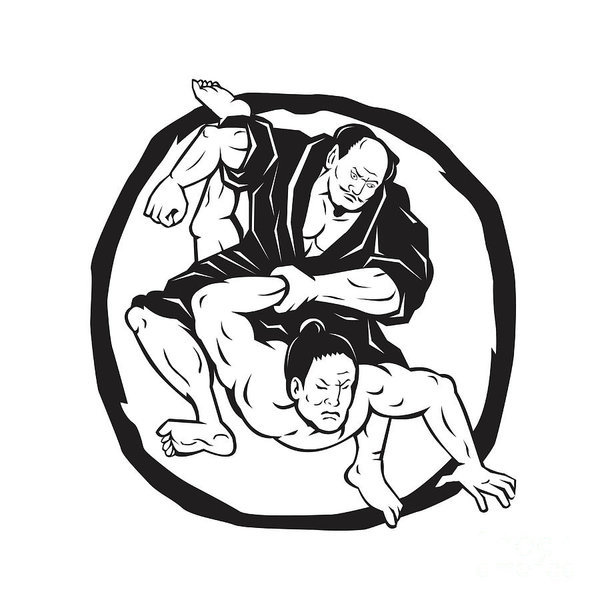 600x600 Samurai Jiu Jitsu Judo Fighting Drawing Poster By Aloysius Patrimonio