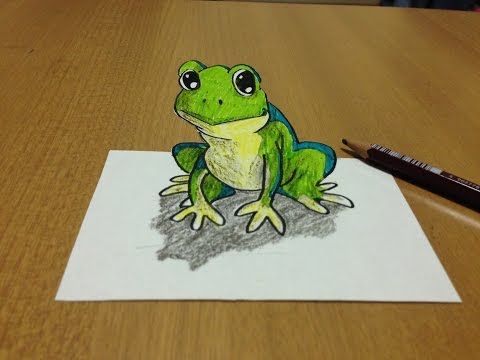 480x360 Trick Art, Drawing Jumping Frog, Anamorphic Illusion