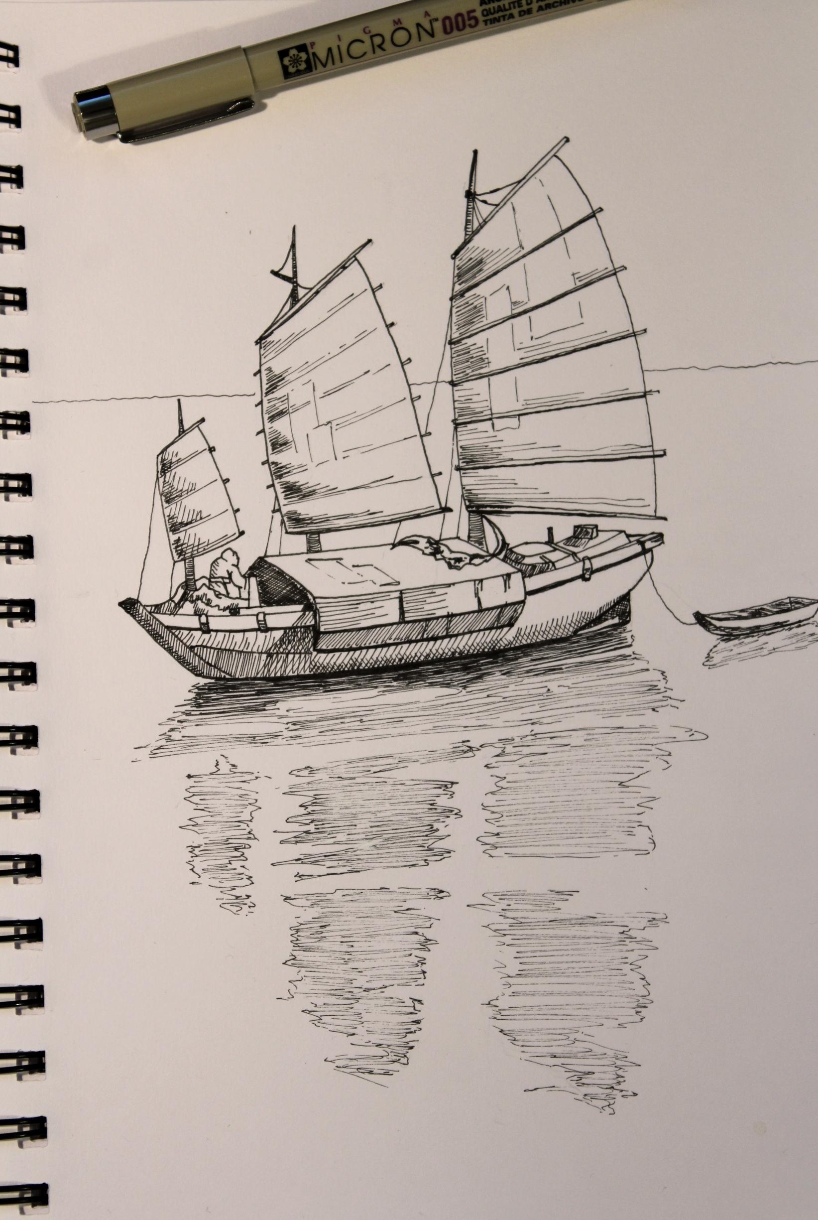 1643x2449 Fishing Junk On Still Water Late Inktober, Critique Welcome