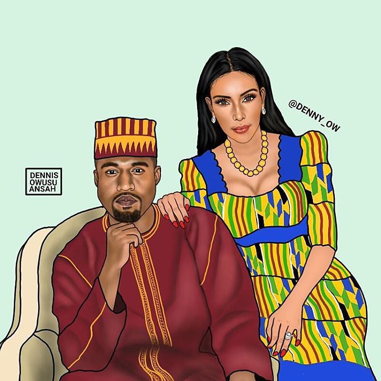 750x750 See How Kim Kardashian And Kanye West Look Like In African Attires