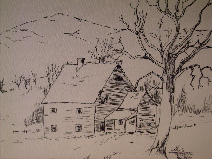 900x675 House In Snow Drawing By Karen Salley Rice