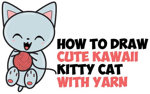 500x314 How To Draw Cute Kawaii Kitten Cat Playing With Yarn From Number