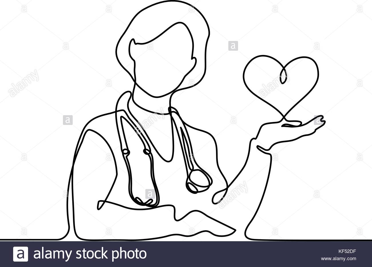 1300x932 Doctor With Stethoscope Keep Heart. Continuous Line Drawing