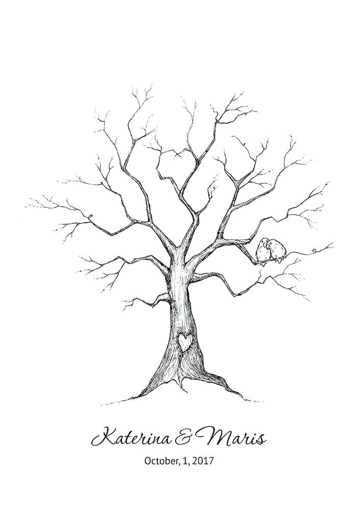 707x1000 Digital Fingerprint Tree Canvas Wedding Guest Book Birds Hand