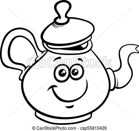 450x424 Teapot Or Kettle Cartoon Character Color Book. Black And White