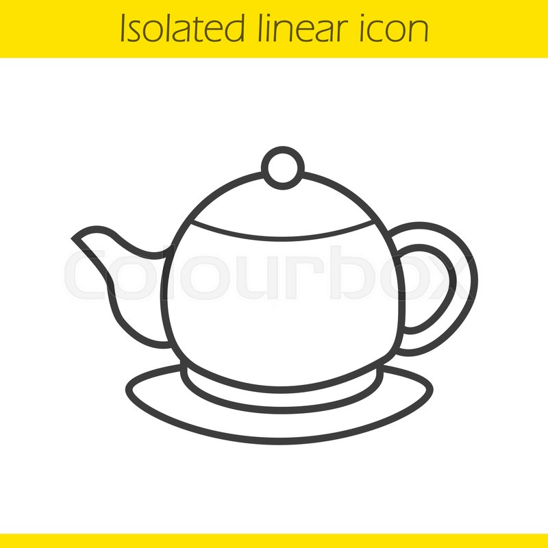 800x800 Teapot Linear Icon. Thin Line Illustration. Tea Pot On Plate
