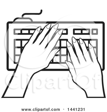 450x470 Clipart Of A Black And White Hands Typing On A Computer Keyboard