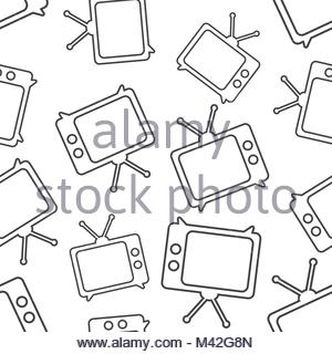 300x320 Tv Icon In Line Style Seamless Pattern Background. Business Flat