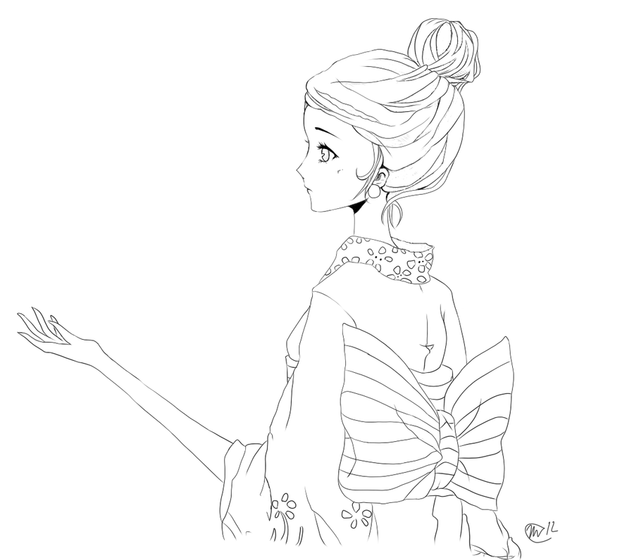 900x796 Kimono Girl Lineart Clean Version By Ninaz34