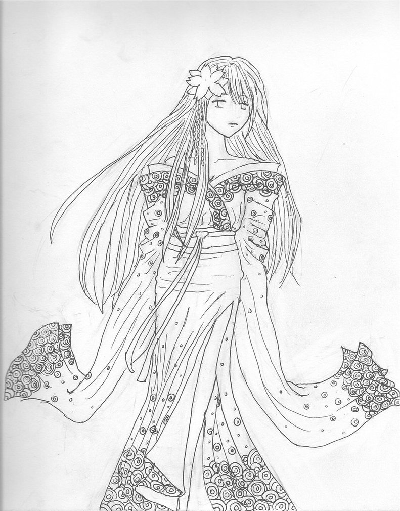791x1010 Kimono Girl Lineart By Elenavill
