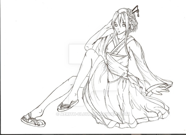600x436 Tashika Kimono Girl Lineart By Aerith Cloud