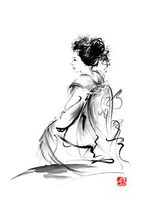 212x300 Geisha Japanese Woman In Tokyo Kimono Original Japan Painting Art