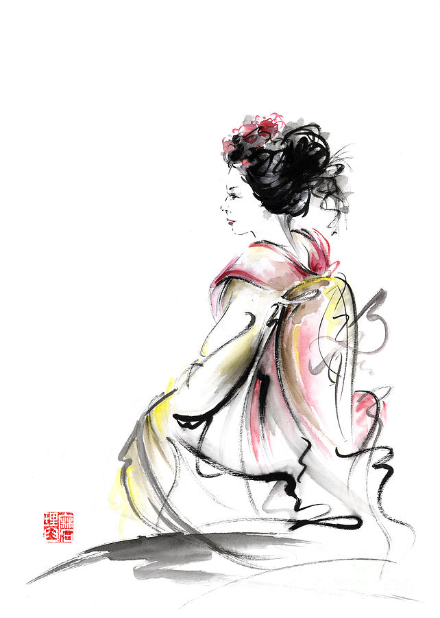 642x900 Geisha Japanese Woman Young Girl In Tokyo Kimono Fabric Design