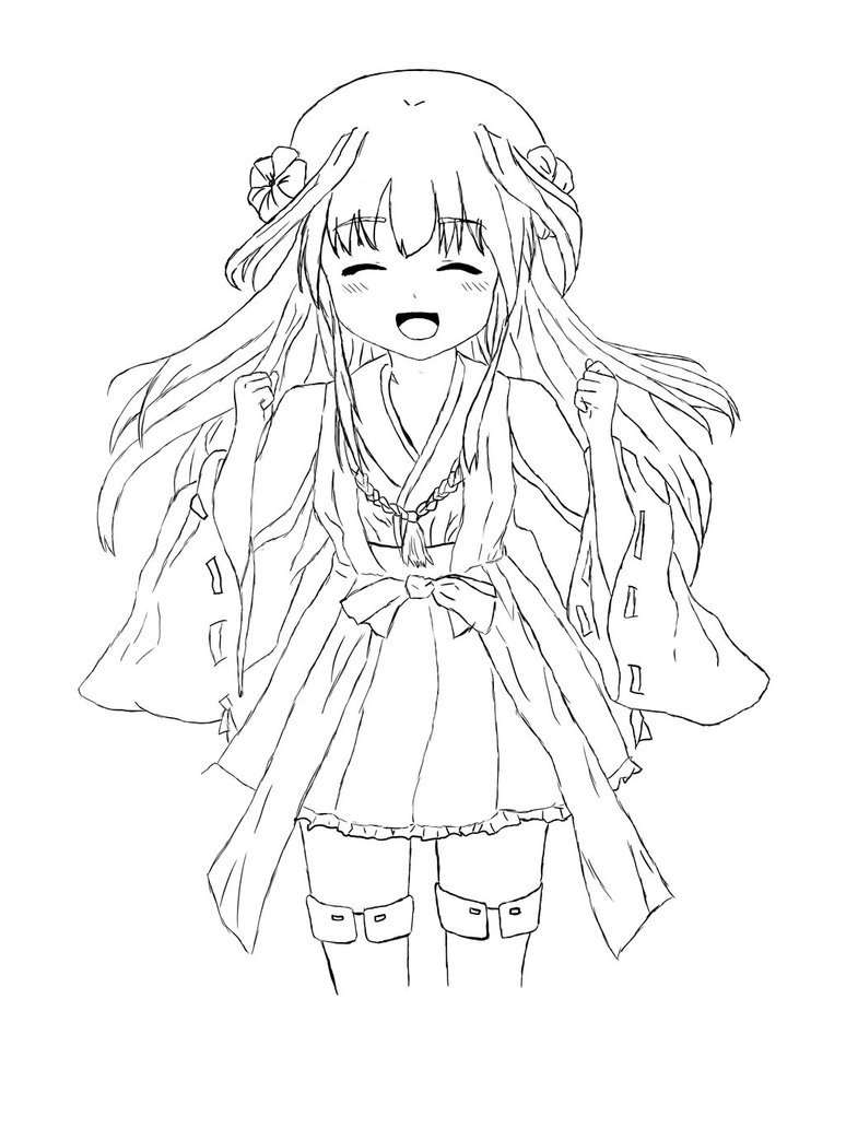 774x1032 Kimono Girl (Sketch) By Kirainahito