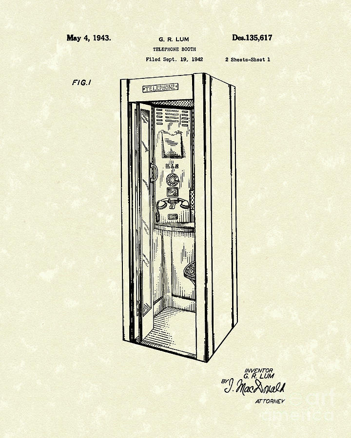 720x900 Telephone Booth 1943 Patent Art Drawing By Prior Art Design