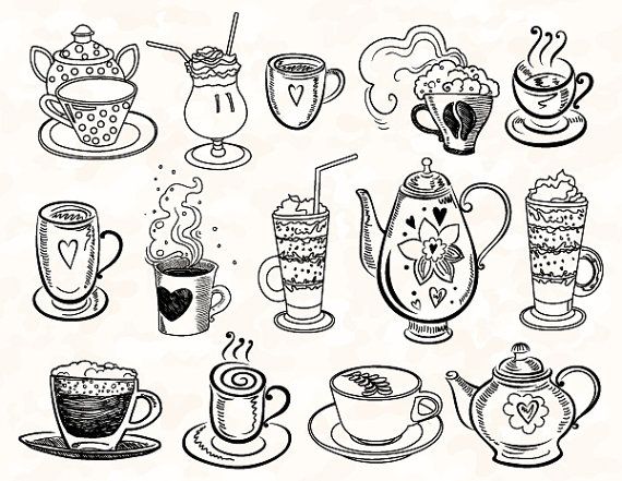 570x441 Hand Drawn Digital Coffee Clip Art Coloring Pages