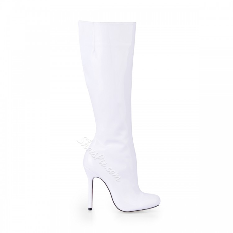 750x750 White Upper Stiletto Closed Toes Knee High Boots