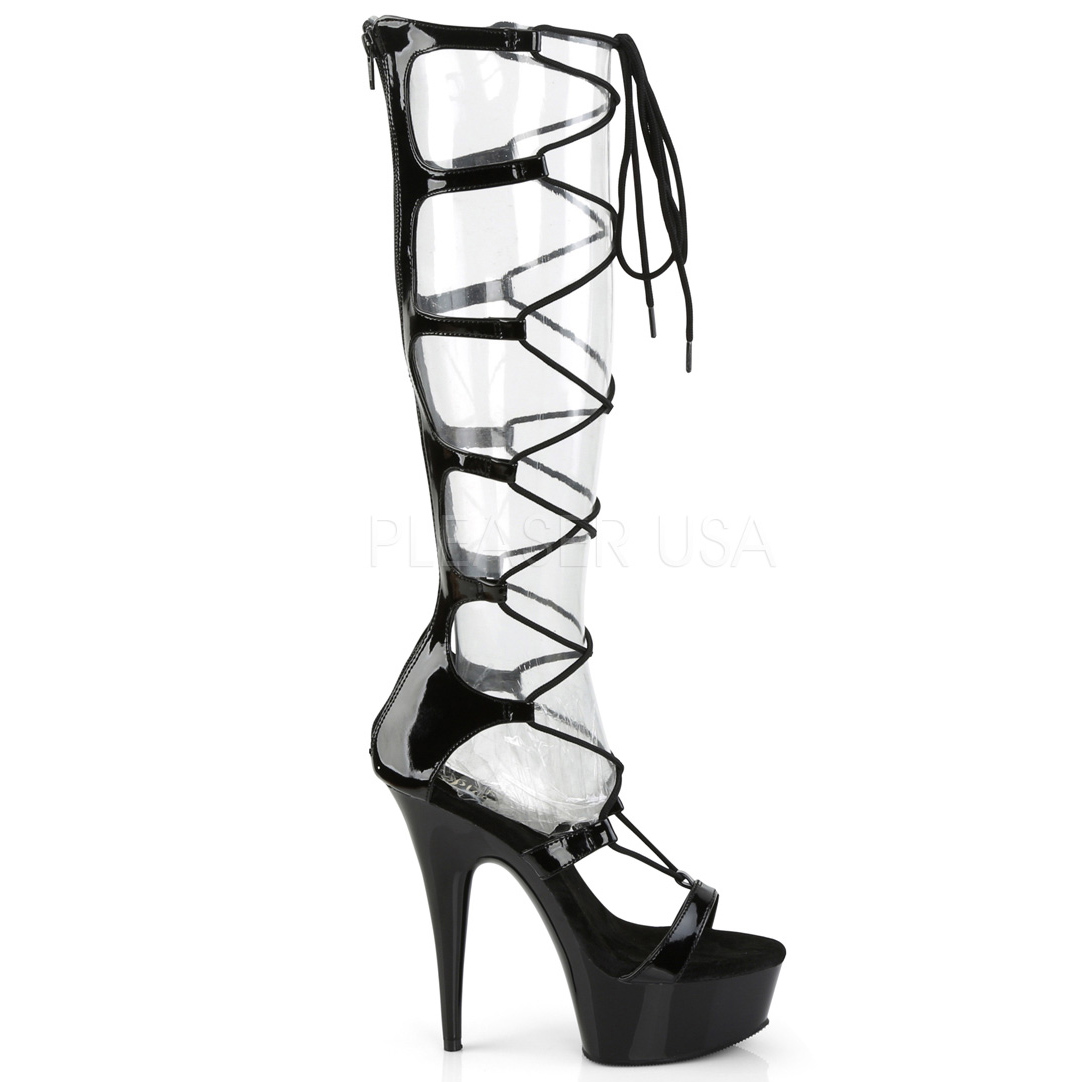 1082x1082 Black 15 Cm Delight 698 Knee High Womens Gladiator Sandals