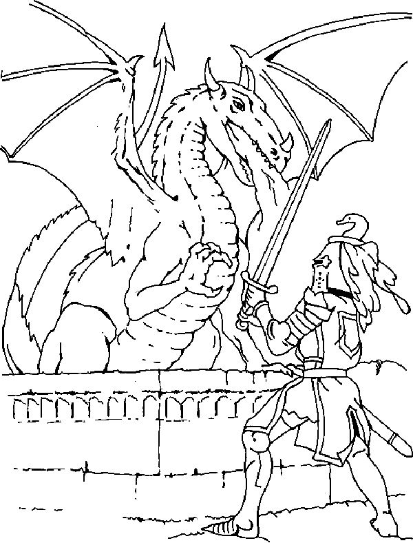 600x788 Knight Fighting A Dragon Coloring Page Embroidery