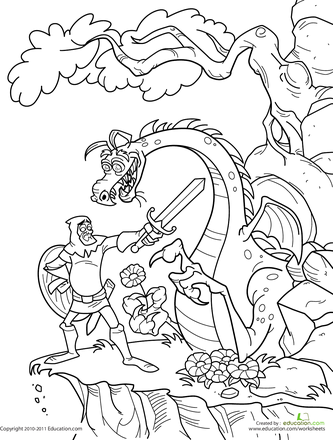 333x440 Knight And Dragon Coloring Page Worksheets, Knight And Dragons