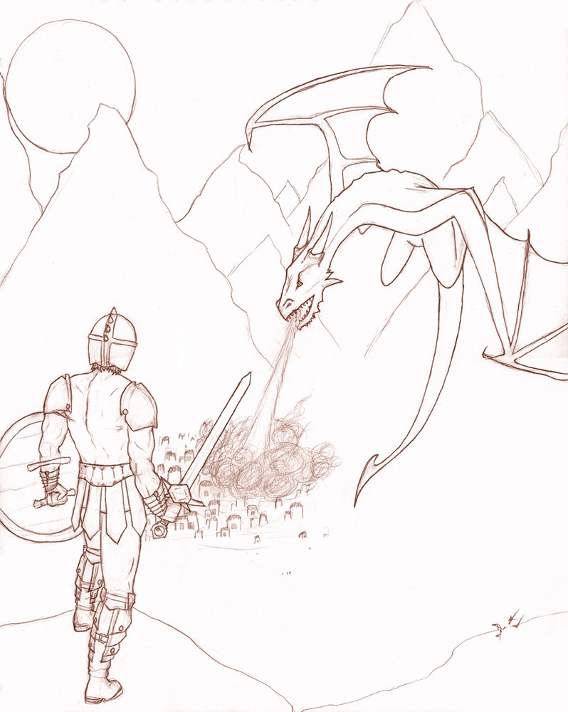 798x1000 Collection Of Knight Vs Dragon Drawing High Quality, Free