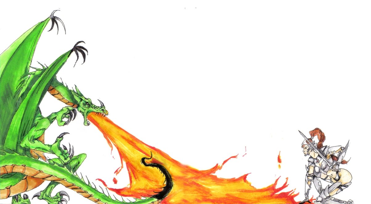 1203x664 Woman Knight Fighting Dragon By Mikey Madness