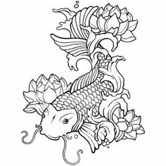 236x236 Blackwhite Drawing Of 2 Koi Fish Pisces Tattoo Outline By