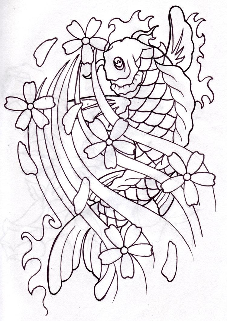Koi Fish Drawing With Flowers