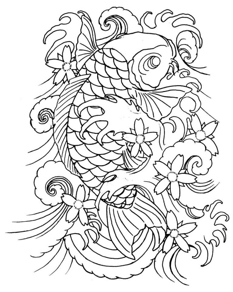 768x965 Nice Black Outline Koi Fish Tattoo Design