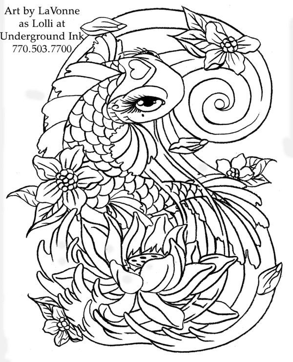 600x742 Flower Drawings Girly Koi Cb And Lotus Linwork By ~lavonne
