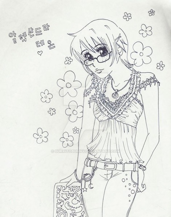 600x764 Korean Girl Lineart By Burritobunny